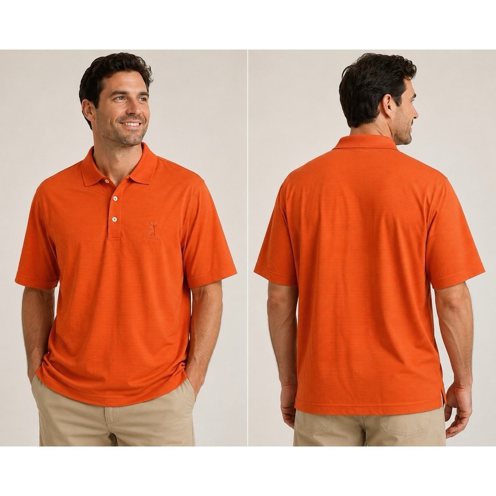 Bugatchi Uomo Golf Polo‎ Shirt Men Size XL Orange Short Sleeve TPC Scottsdale